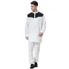 Ethnic Clothing Men's Formal Chiffon Muslim Dress Arab Middle Eastern Round Neck Button Long Sleeve Robe Set Size S-XXXL1235U