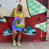 Fashion Women Halter Dress Tie Dye Positioning Printing Dresses Colorful Sunflower Skirt Club Wear Mini Party Dresses Clothing Summer