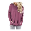 Vrouwen Ronde Kraag Lange Mouw T-shirt Vrouwelijke Pocket Decoratie T-shirts Losse Casual Tees Slanke Tuniek Tops met Zakken GGA2532