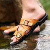 Najnowszy Przyjazd Oryginalne Skórzane Kapcie Męskie Płaskie Sandały Kobiety Buty Dwuosobowa Klamra Słynna Marka Arizona Summer Beach Flip Flops