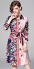 Flora printed long sleeve pink women shirt dresses with lace up gorgeous skirt summer Hi-Lo single breasted dresses