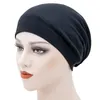 Kvinnor Hårvård Bomull Satin Solid Color Caps Night Sleep Hat Head Wrap Elastic Soft Bonnet Headwear