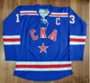 مخيط كامل 13 Pavel Datsyuk KHL Jersey CKA St Petersburg 17 Ilya Kovalchuk KHL شعارات تطريز رجالية قمصان هوكي أبيض أزرق