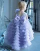 Lanvender Sparkly Sequined Flower Girl Dresses For Wedding A Line Tiered Toddler Pageant Gowns Tulle Floor Length Kids Prom Dress