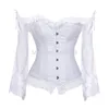 Espartilho overbust feminino com mangas vintage victorian retro burlesque corset e bustiers top colete moda branco preto