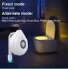 8 kleuren LED-toiletzitting nachtlampje batterij aangedreven slimme menselijke bewegingssensor geactiveerd waterdichte WC-lamp voor toiletpot zitbadkamer