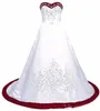 Royal Blue And White Wedding Dress Embroidery Princess Satin A line Lace up Back Court Train Sequins Beaded Long Cheap Wedding Gow260k