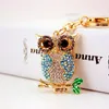 Animal Owl Key Chain Pendant Colorful Ab Rhinestone Gold Tone Metal Lobster Clasp Key Ring Car Accessories Key Holder 3pcs