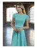 2019 Nieuwe Mint Kant Chiffon A-lijn Lange bescheiden Bruidsmeisje Jurken met Cap Mouwen Vloer Lengte Licht Groen Bescheiden Maids Of Honor Dress