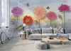 2019 Neue 3D-Tapete im Angebot, nordisches kleines frisches handgemaltes Aquarell-Cartoon-Blumen-Idyllisches Wandgemälde