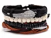 Man's cowhide Leather Bracelet DIY hand woven Multilayer Alloy wings Wood Bead Combination suit Bracelet size adjusted 4styles/1set