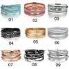 Bracelets enroulés en cuir doré pour femmes, couleur argent rouge, plusieurs couches, Bracelet à breloques, bijoux de fête à la mode pour hommes, nouvelle collection