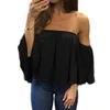 2019 Fashion Femmes Off Blove Top Blouse Long Manche Long Tapover Casual Blouse Hals Langarm Murffon Schulter Murffon