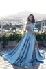 Bourgogne Baby Blue Prom -klänningar från axel rygglös plusstorlek sida delad aftonklänning veck med lång sveptåg arabiska klänningar fest g 275m