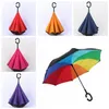 Parapluie inversé avec poignée en C, coupe-vent, pliable, double couche, à l'envers, ensoleillé, pluvieux, crochet en C, mains libres, pour voiture CC7335