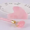 Jade Roller Gua Sha Set Natural Rose Quartz Roller Guasha Facial Massage Tools för att lindra muskelspänning och minska puffiness skönhetskristallläkande hudvård