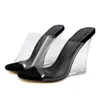 섹시한 2 색 투명한 크리스탈 여성 슬리퍼 2020 웨지 힐 신발 슬라이드 하이힐 여성 신발 패션 웨지 샌들