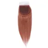 Örgüleri Kızıl Kahverengi 3Bundles ile Koyu Kumral İnsan Saç Paketler ve Kapanış Düz # 33 Bakır Kırmızısı Brezilyalı Virgin Saç Dantel Kapanış 4x4