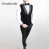 Gwenhwyfar Formal Men Suits Army Green 2019 Slim Fit Velvet Lapel Groom Suit Męs