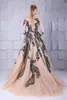 Elie Saab 2020 Champagne robe de bal dentelle noire appliqué perles robes de soirée à manches longues une ligne formelle grande taille robes