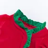 Pagliaccetti di Natale rossi 0-24 mesi Ruffle One-Piece Baby Overall + Hat = 2PCS / Set Inverno caldo morbido cotone Alta qualità Neonato Abbigliamento per ragazze