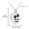 Mode coeur pendentif pour animaux de compagnie chien patte impression crémation bijoux pour cendres portable urne collier souvenir mémorial pendentif