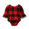 Kinderkleding Baby Meisjes Lattice Jumpsuits Hoofdband Kleding Sets Kind Lange Mouw Bulb Edge Rompertjes Zwart Rode Raspenseren Suits Zyq487