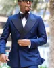 Smoking de casamento masculino azul marinho trespassado noivo padrinhos smoking homem novo blazers jaqueta 2 peças terno (jaqueta + calça + gravata) 1481