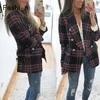 Vintage Dupla Breasted Casacos Desgastados Verificados Tweed Blazers Casaco Mulheres Bolsos Blazer Manta Senhoras Outerwear Casual Casaco Femme