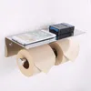 Freeshipping Double Roll Toilet Paper Holder With Phone Shelf - Bathroom Tissue Dispenser - Modern Style (Shiny Silver)