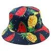 귀여운 과일 인쇄 더블 사이드 접는 어 부 태양 모자 유니섹스 야외 양동이 모자