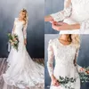 Modest 3D Floral Lace Appliqued Wedding Gowns With Long Sleeves Jewel Neck Spring Boho Garden Bridal Dresses Sweep Train Formal Brides Robes de Mariee AL3228