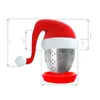 Santa Hat Tea Strainer Rostfritt stål Boll Tea Väskor Matkvalitet Silikonfilter Julklappar