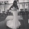 Abiti da sposa a sirena formali lunghi aderenti sexy Abiti da sposa con spalline con perline Abiti da sposa con applicazioni di pizzo sul retro con strascico di corte