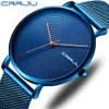 CRRJU Luxus-Herrenuhr, modisch, minimalistisch, blau, ultradünn, Mesh-Armband, lässig, wasserdicht, Sport, Herren-Armbanduhr, Geschenk für Männer, 275 V