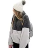 Fashion-MN Vinter Kvinnors 1/4 Zipper Sherpa Sticka Soft Fleece Pullover ColorBlock Sweater Outwear Coat Kangaroo Fickor