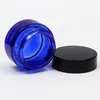 20g 30g 50g Cosmetic Jar Blue Glass Jar Cosmetic Lip Balm Cream Jars Round Glass Bottle with inner PP Liners