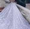 Princess Long Illusion Sleeve Crystal Luxurious Cathedral Train Ball Gown Wedding Dress Beading Dubai Arabic Applique Bridal Backl305k