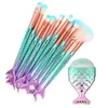 10/11pcs Mermaid Tail Makeup Brushes Set for Teen Girls Nylon Hair Plastic Brush Sets Double-tailed Fish Makeup Tools