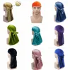 Velvet Premium Durag (24 färger) 360 Vågor Extra långa band för män Wigs Doo Durag Biker Headwear Headband Pirathatt Du-Rag Cosplay Hat