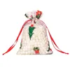 Jul Organza Drawstring Bag Christmas Bröllop Smycken Förpackning Påsar Xmas Pattern Candy Favivers Organza Drawstring Bag