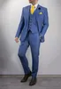 New Classic Style Zwei Knöpfe Blau Hochzeit Bräutigam Smoking Kerbe Revers Groomsmen Männer Anzüge Prom Blazer (Jacke + Pants + Weste + Tie)