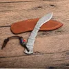 Dog Leg Shape Small Damascus Fixed Blades Knife VG10-Damascus Steel Blade Full Tang Handle Knives With Leather Sheath