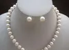 Free Shipping 8-9mm Natural Akoya white cultured pearl necklace earring 18