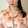 Summer Short Sleeve Silk Pyjamas Set Two Pieces Set Cute Bear Printing Women Sleepwear Sexy Nightwear For Women Sleeping2049060