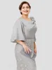 Grey Lace Plus Size Moeder van de Bruid Jurken 2019 Nieuwe Aangepaste Vloer Lengte Halve Mouw Zeemeermin Moeder van Bruid Bruidegom Jurken M58312U