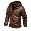 Jaquetas masculinas homens jaqueta com capuz e casaco outono inverno quente casual couro pu casacos fino ajuste outerwear masculino zíper com capuz spor256q