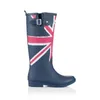 Hot Sale-ting Flag Classic Ladies Rubber MIid-Calf Heels Waterproof Buckle Rainboots 2016 New Fashion Design Tall Blue