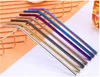 Drinking Straw Stainless Steel Straight Bent Curve Metal Straws Bar Family kitchen For Beer Fruit Juice Drink Party Supplies 215*6mm Brush