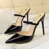 black heels mules shoes women sexy shoes woman brand Patent leather high heels women stiletto italian shoes women designer fetish high heels